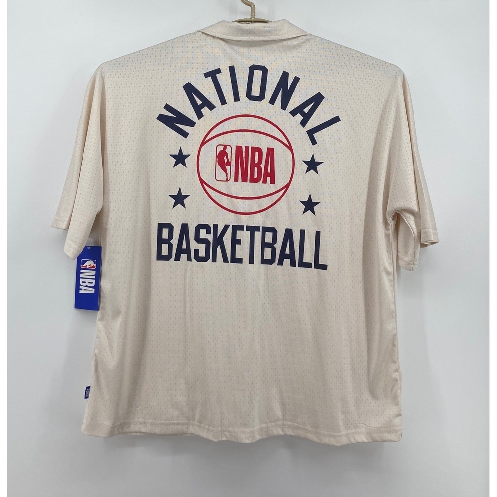 NBA Mens Cream Mesh Full Zip Warm Up Shirt National Basketball Association Med
